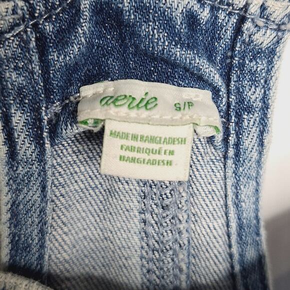 Aerie Werk & Play Denim Shortalls Embroidered Floral S Bib Overall Shorts Boho - Picture 5 of 11